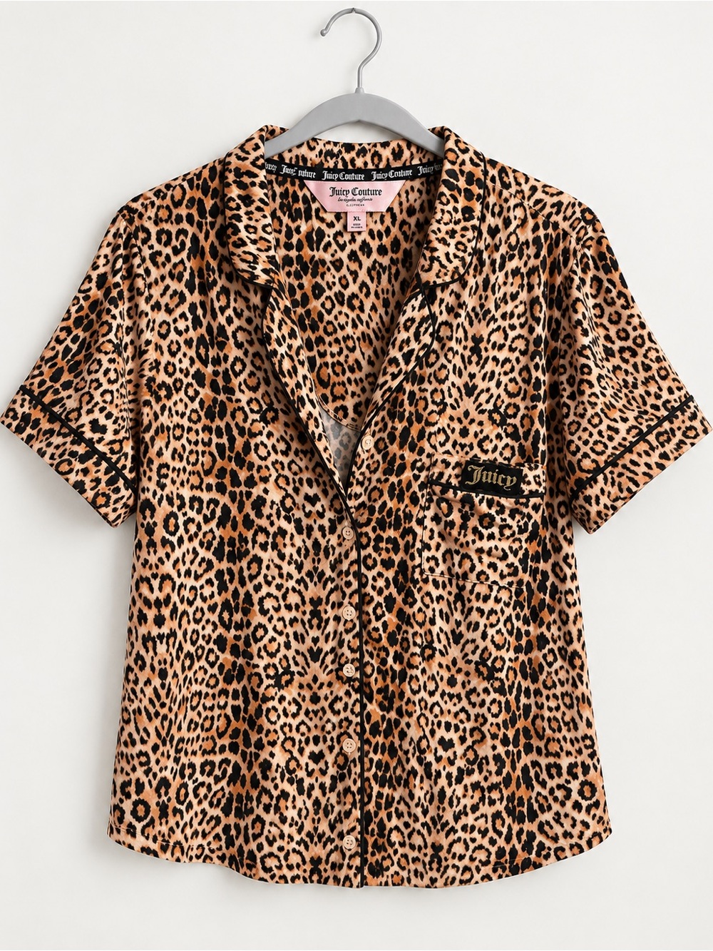 Juicy Couture XL Leopard Print Pajama Top Button Front Y2K Sleepwear